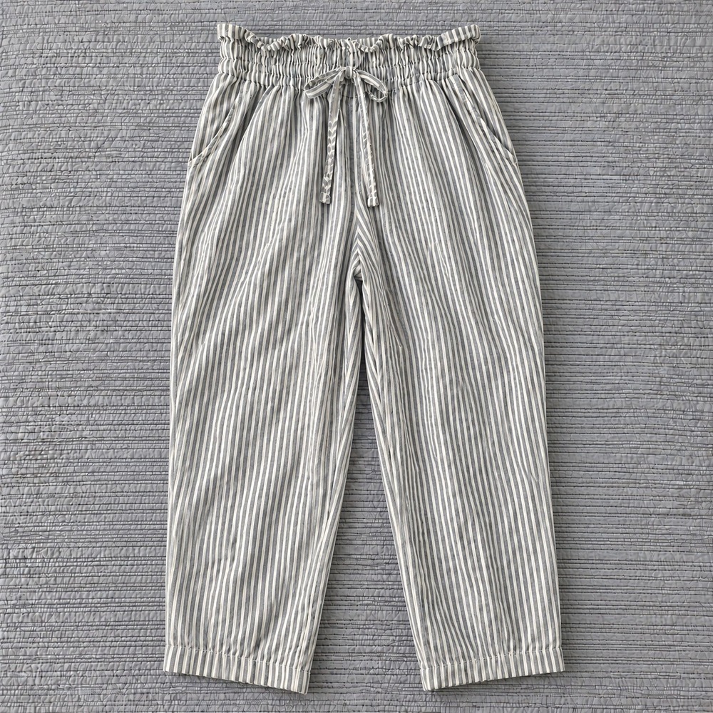 A New Day Striped Pants Womens L Blue White Elastic Waist Casual Wide Leg